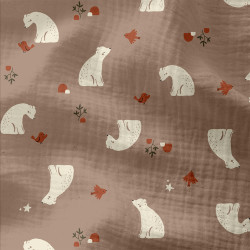 Printed Double Gauze KIZOU Mocha / White